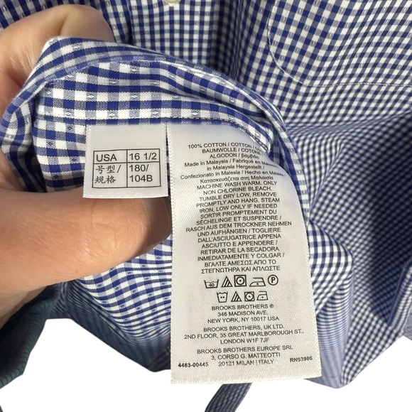 Brooks Brothers Men’s Regent Fit Gingham Button Down Shirt Blue/White Size 16.5 - Picture 6 of 8